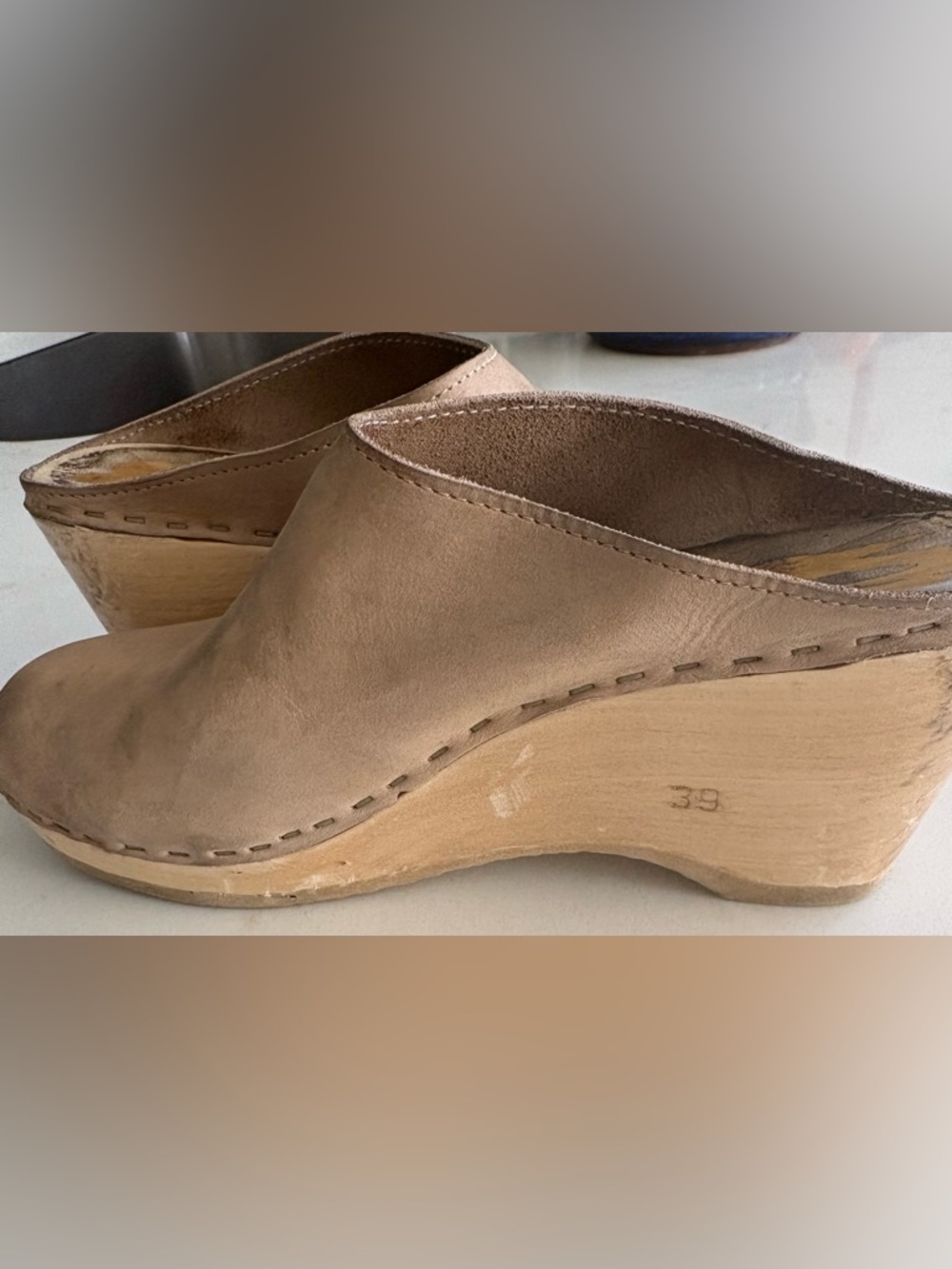No. 6 Women’s Tan Leather Wedge Clogs - Picture 6 of 8